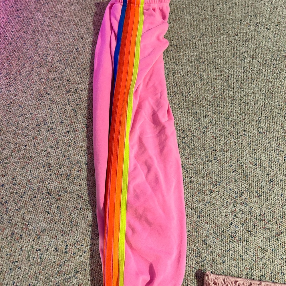 5 STRIPE SWEATPANTS - NEON PINK // NEON RAINBOW
